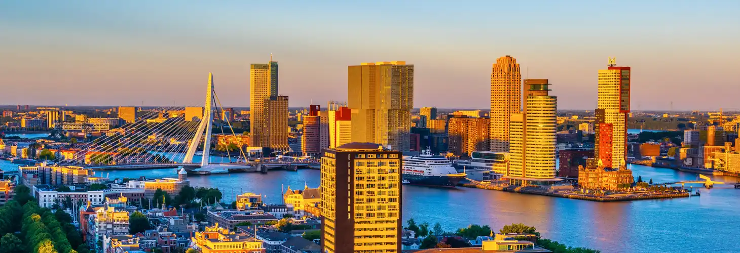 Skyline von Rotterdam mit der Erasmus-Brücke, Niederlande