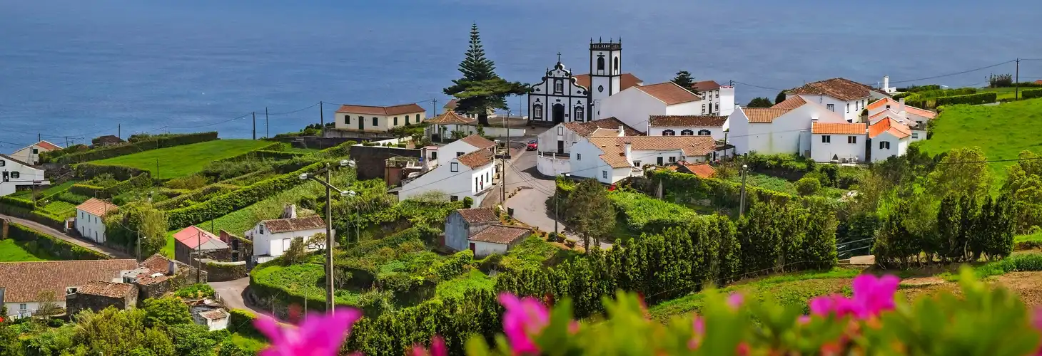 Beautiful view of the village in Nordeste against Atlantic Ocean, Sao Miguel Island, Azores, Portugal.