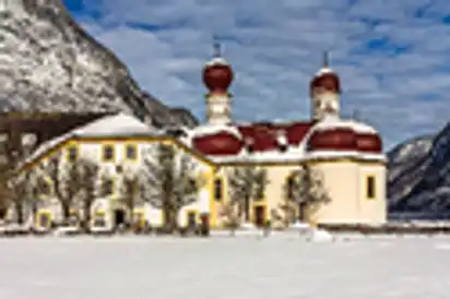 Kirche St. Bartholomä im Königssee in Bayern, Deutschland