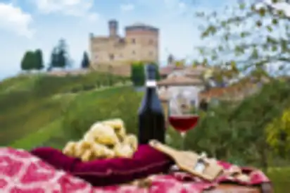 weiße Trüffel und erstklassiger Wein aus dem Piemont, Italien